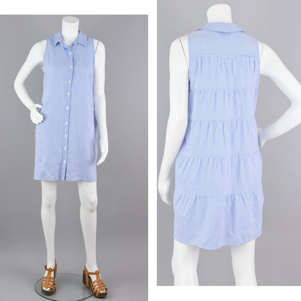 Striped Sleeveless Ruffle Shirtdress Women's Petite Small